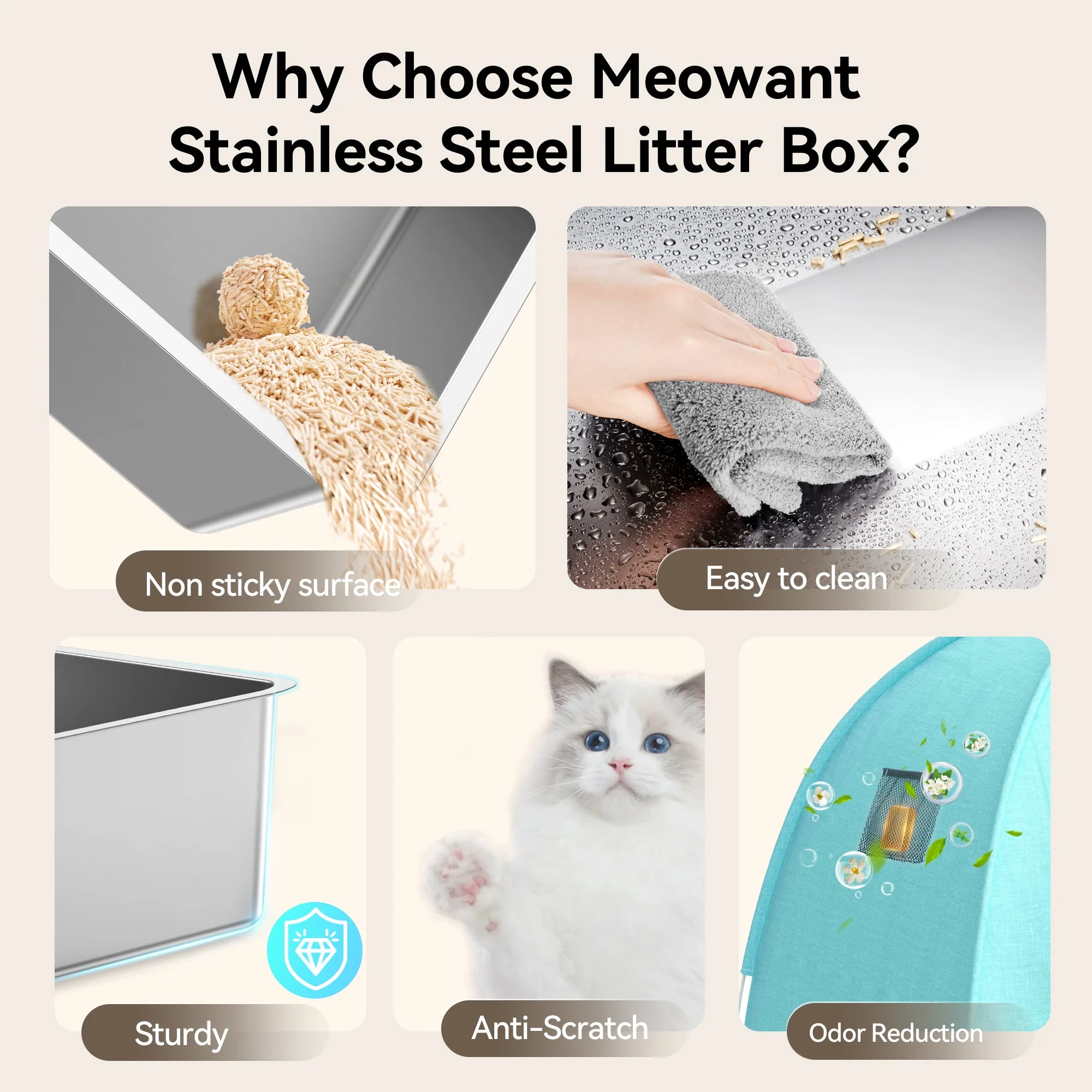 Meowant 3-in-1 Stainless Steel Cat Litter Box-LB05 - Image 4
