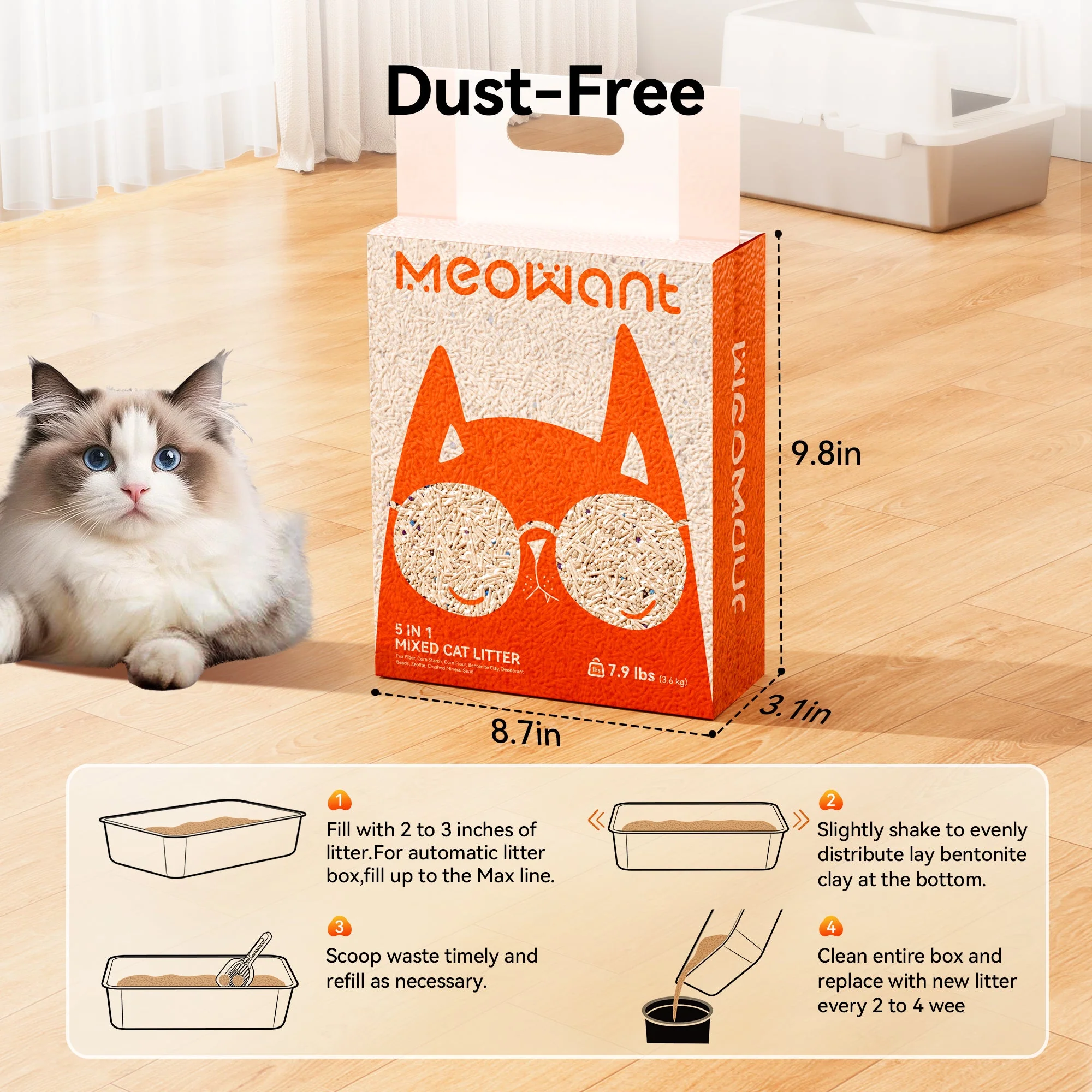 Meowant 5-in-1 Mixed Cat Litter 7.9 lbs × 2 - Image 8
